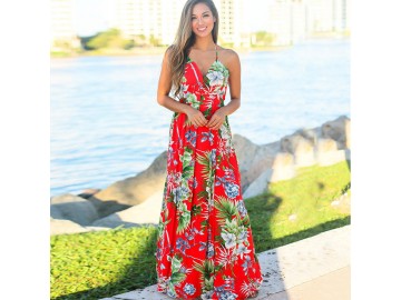 Vestido Longo Floral - Vermelho