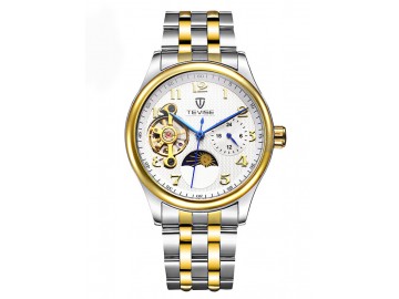 Relógio Tevise 8466 Masculino Automático Pulseira de Aço - Branco e Dourado 