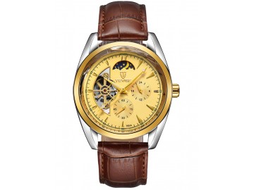 Relógio Tevise 795A Masculino Automático Pulseira de Couro - Dourado 