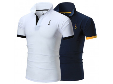 Kit 2 Camisas Polos Masculina Animals - Branco/Azul 