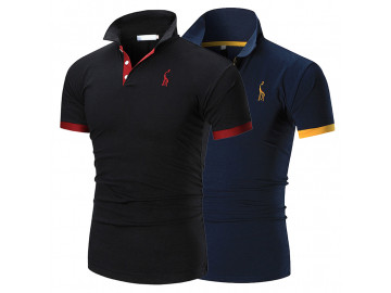 Kit 2 Camisas Polos Masculina Animals - Preto e Azul 