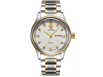 Relógio Tevise 8122Q Masculino Automático Pulseira de Aço - Branco e Dourado 