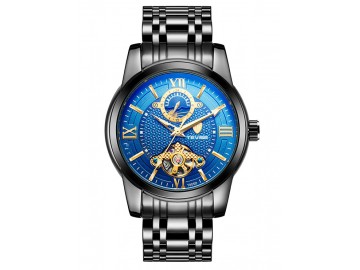 Relógio Tevise T805D Tuo Fly Masculino Automático Pulseira de Aço - Preto e Azul 