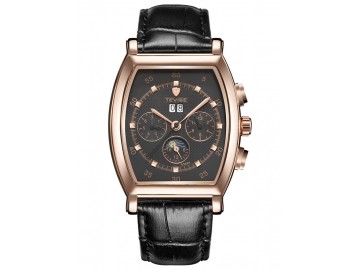 Relógio Tevise 8383A Masculino Automático Pulseira de Couro - Preto e Dourado 