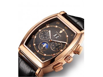 Relógio Tevise 8383A Masculino Automático Pulseira de Couro - Preto e Dourado