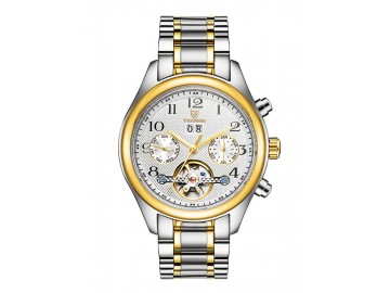 Relógio Tevise 5351 Tourbillon Masculino Automático Pulseira de Aço - Branco e Dourado 