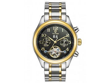 Relógio Tevise 5351 Tourbillon Masculino Automático Pulseira de Aço - Preto e Dourado