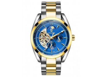 Relógio Tevise T795A Masculino Automático Pulseira de Aço - Azul e Dourado 