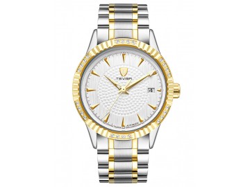 Relógio Tevise T629A Masculino Automático Pulseira de Aço - Branco e Dourado 