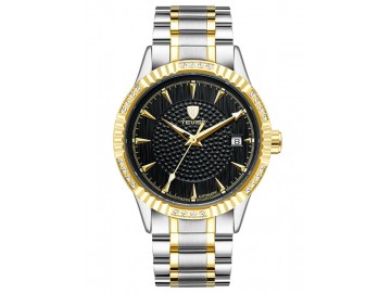 Relógio Tevise T629A Masculino Automático Pulseira de Aço - Preto e Dourado 