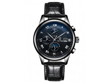 Relógio Tevise 9008 Masculino Automático Pulseira de Couro - Preto Sólido 