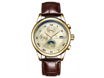 Relógio Tevise 9008 Masculino Automático Pulseira de Couro - Dourado 