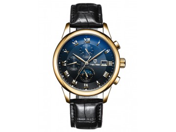 Relógio Tevise 9008 Masculino Automático Pulseira de Couro - Preto e Dourado 