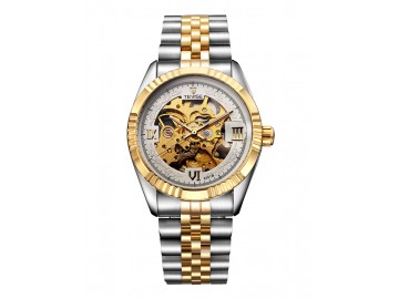 Relógio Tevise 8391B Masculino Automático Pulseira de Aço - Branco e Dourado 