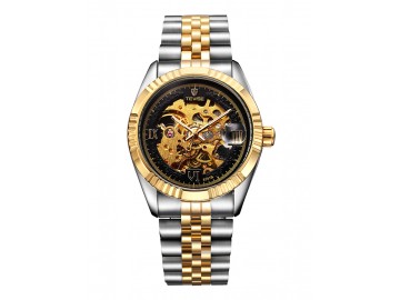 Relógio Tevise 8391B Masculino Automático Pulseira de Aço - Preto e Dourado 