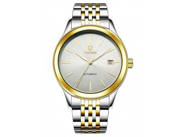 Relógio Tevise 9017 Masculino Automático Pulseira de Aço - Branco e Dourado 