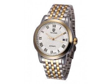 Relógio Tevise 8408A Masculino Automático Pulseira de Aço - Branco e Dourado 