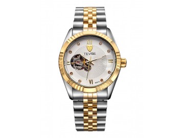 Relógio Tevise 8391A Masculino Automático Pulseira de Aço - Branco e Dourado 