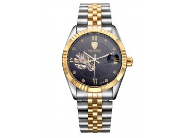 Relógio Tevise 8391A Masculino Automático Pulseira de Aço - Preto e Dourado 