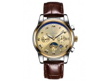 Relógio Tevise 9005 Masculino Automático Pulseira de Couro Marrom - Dourado 