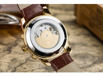 Relógio Tevise 9005 Masculino Automático Pulseira de Couro Marrom - Dourado