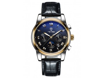 Relógio Tevise 9005 Masculino Automático Pulseira de Couro - Preto e Dourado 