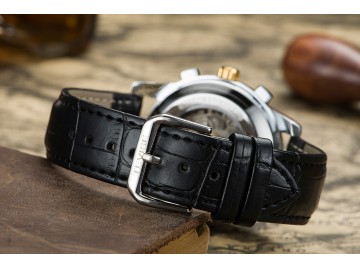 Relógio Tevise 9005 Masculino Automático Pulseira de Couro - Preto e Dourado