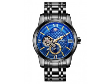 Relógio Tevise T805C Hollow Masculino Automático Pulseira de Aço - Azul 