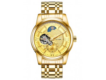 Relógio Tevise T805C Hollow Masculino Automático Pulseira de Aço - Dourado 