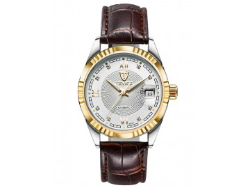 Relógio Tevise 629-003 Masculino Automático Pulseira de Couro - Branco e Dourado 