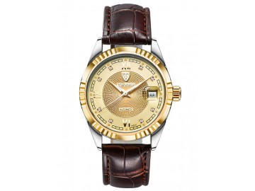 Relógio Tevise 629-003 Masculino Automático Pulseira de Couro -  Dourado 