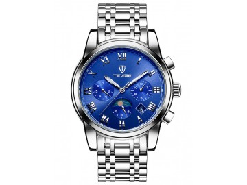 Relógio Tevise 9005 Masculino Automático Pulseira de Aço - Branco e Azul 