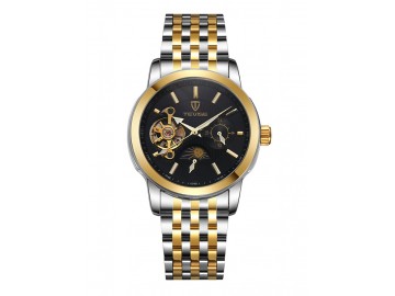 Relógio Tevise 8408 Masculino Automático Pulseira de Aço Inoxidável - Preto e Dourado 