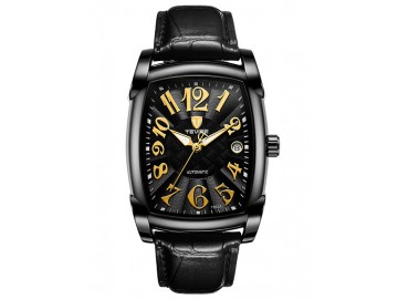 Relógio Tevise 9013 Masculino Automático Pulseira de Couro Preto - Preto e Dourado 