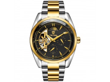 Relógio Tevise 795A Masculino Automático Pulseira de Aço Inoxidável - Preto e Dourado 