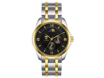 Relógio Tevise 9036G Masculino Automático Pulseira de Aço Inoxidável - Preto e Dourado 