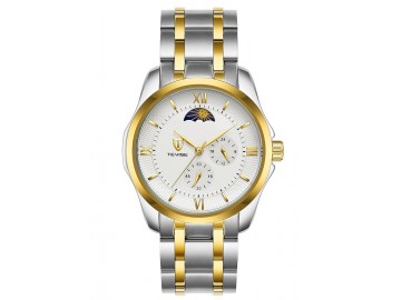 Relógio Tevise 9036G Masculino Automático Pulseira de Aço Inoxidável - Branco e Dourado 