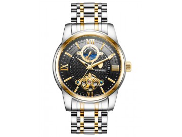 Relógio Tevise T805D Masculino Automático Pulseira de Aço Inoxidável - Preto e Dourado 