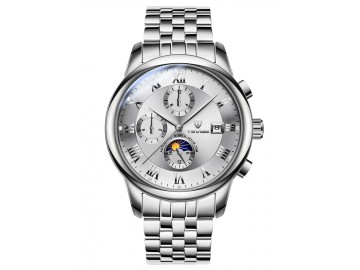 Relógio Tevise 9008 Masculino Automático Pulseira de Aço Inoxidável - Branco 