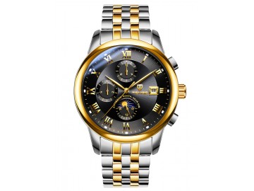 Relógio Tevise 9008 Masculino Automático Pulseira de Aço Inoxidável - Preto e Dourado 