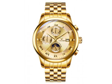 Relógio Tevise 9008 Masculino Automático Pulseira de Aço Inoxidável - Dourado 