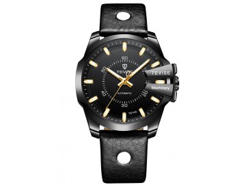 Relógio Tevise T814 Masculino Automático Pulseira de Couro Preto - Preto 