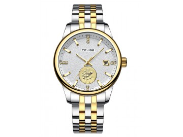 Relógio Tevise T818 Masculino Automático Pulseira de Aço Inoxidável - Branco 