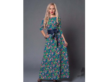 Vestido Longo Floral com Laço - Verde 