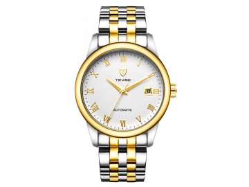 Relógio Tevise T80U Masculino Automático Pulseira de Aço - Branco e Dourado 