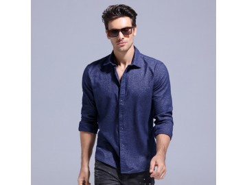 Camisa Masculina Slim Manga Longa - Azul Marinho 