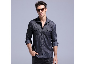 Camisa Masculina Slim Manga Longa - Azul Marinho 