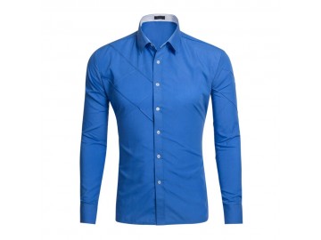 Camisa Masculina Slim Manga longa - Azul 