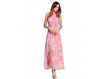 Vestido Longo Floral Sem Manga - Rosa