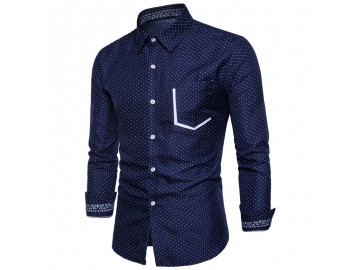 Camisa Masculina Slim Point Poás Manga Longa - Azul Marinho 